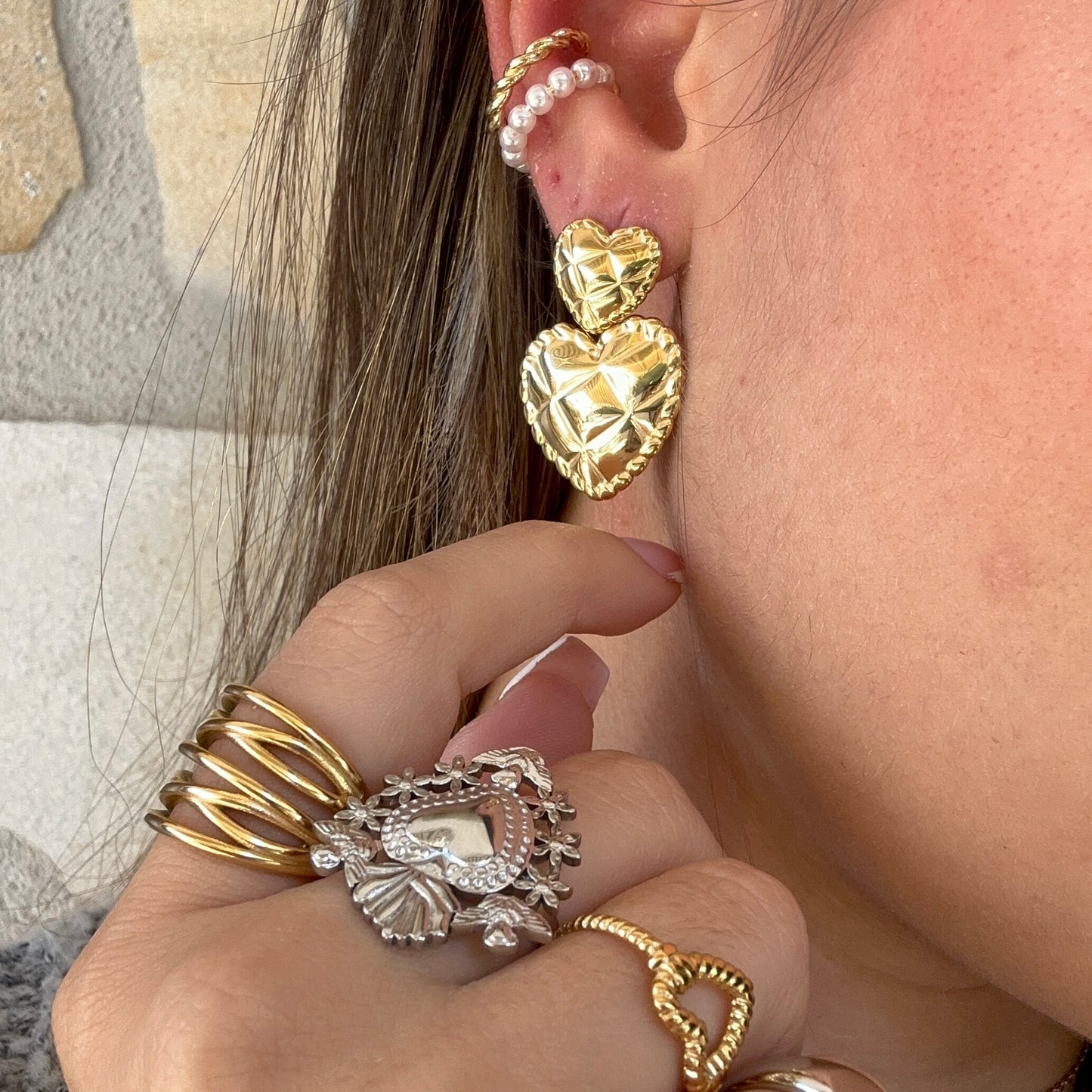 Orecchini Doppio Cuore - Aurea Accessori